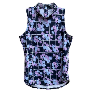 NWOT Peter Millar Purple Blue Floral Sleeveless Mock Neck Golf Shirt Medium